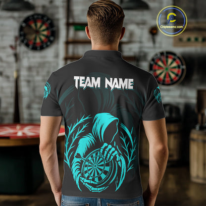 Custom Black And Turquoise Grim Reaper Dartboard Dart Men Polo Shirt Outfits Dart Jerseys NYN1638