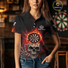 Load image into Gallery viewer, Red Skeleton Flames Cracked Dartboard Custom Women Darts Polo Shirt Dart Jerseys NYN1920