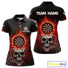 Load image into Gallery viewer, Red Skeleton Flames Cracked Dartboard Custom Women Darts Polo Shirt Dart Jerseys NYN1920