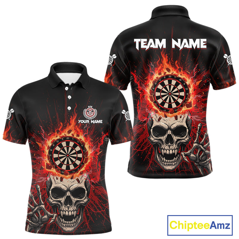 Red Skeleton Flames Cracked Dartboard Custom Men Darts Polo Shirt Dart Jerseys NYN1920