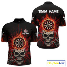 Load image into Gallery viewer, Red Skeleton Flames Cracked Dartboard Custom Men Darts Quarter-Zip Shirt Dart Jerseys NYN1920