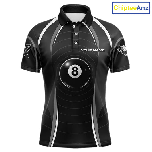 Black Blur 8 Ball Pool Polo & 1/4-Zip Team Shirt For Men Personalized Billiards Ball Apparel NYN2453