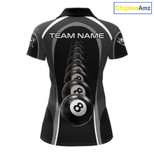 Load image into Gallery viewer, Black Blur 8 Ball Pool Polo &amp; 1/4-Zip Team Shirt For Women Personalized Billiards Ball Apparel NYN2453
