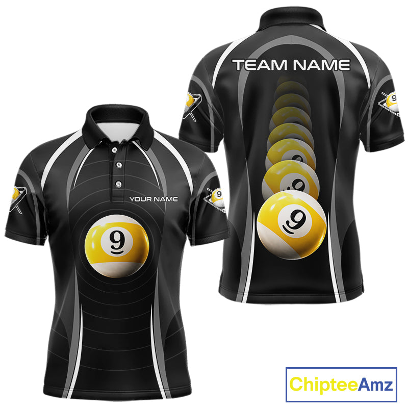 Black Blur 9 Ball Pool Polo & 1/4-Zip Team Shirt For Men Personalized Billiards Ball Apparel NYN2454