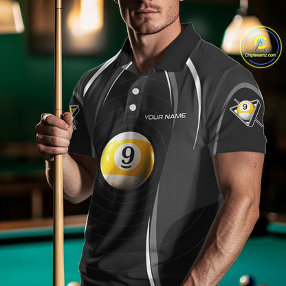 Black Blur 9 Ball Pool Polo & 1/4-Zip Team Shirt For Men Personalized Billiards Ball Apparel NYN2454