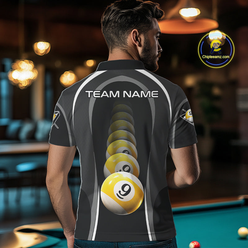 Black Blur 9 Ball Pool Polo & 1/4-Zip Team Shirt For Men Personalized Billiards Ball Apparel NYN2454
