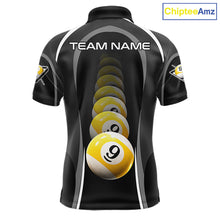 Load image into Gallery viewer, Black Blur 9 Ball Pool Polo &amp; 1/4-Zip Team Shirt For Men Personalized Billiards Ball Apparel NYN2454