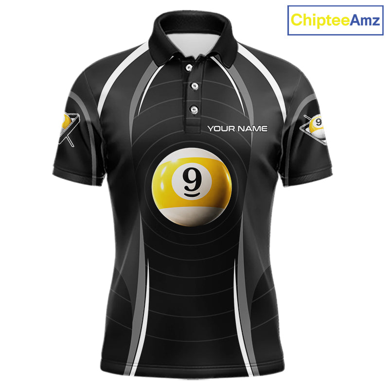 Black Blur 9 Ball Pool Polo & 1/4-Zip Team Shirt For Men Personalized Billiards Ball Apparel NYN2454