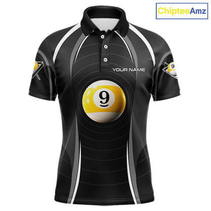 Black Blur 9 Ball Pool Polo & 1/4-Zip Team Shirt For Men Personalized Billiards Ball Apparel NYN2454