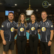 Load image into Gallery viewer, Black Blur 9 Ball Pool Polo &amp; 1/4-Zip Team Shirt For Men Personalized Billiards Ball Apparel NYN2454