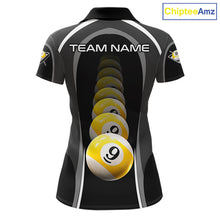 Load image into Gallery viewer, Black Blur 9 Ball Pool Polo &amp; 1/4-Zip Team Shirt For Women Personalized Billiards Ball Apparel NYN2454