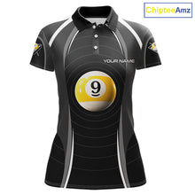 Load image into Gallery viewer, Black Blur 9 Ball Pool Polo &amp; 1/4-Zip Team Shirt For Women Personalized Billiards Ball Apparel NYN2454