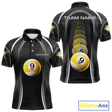 Load image into Gallery viewer, Black Blur 9 Ball Pool Polo &amp; 1/4-Zip Team Shirt For Men Personalized Billiards Ball Apparel NYN2454