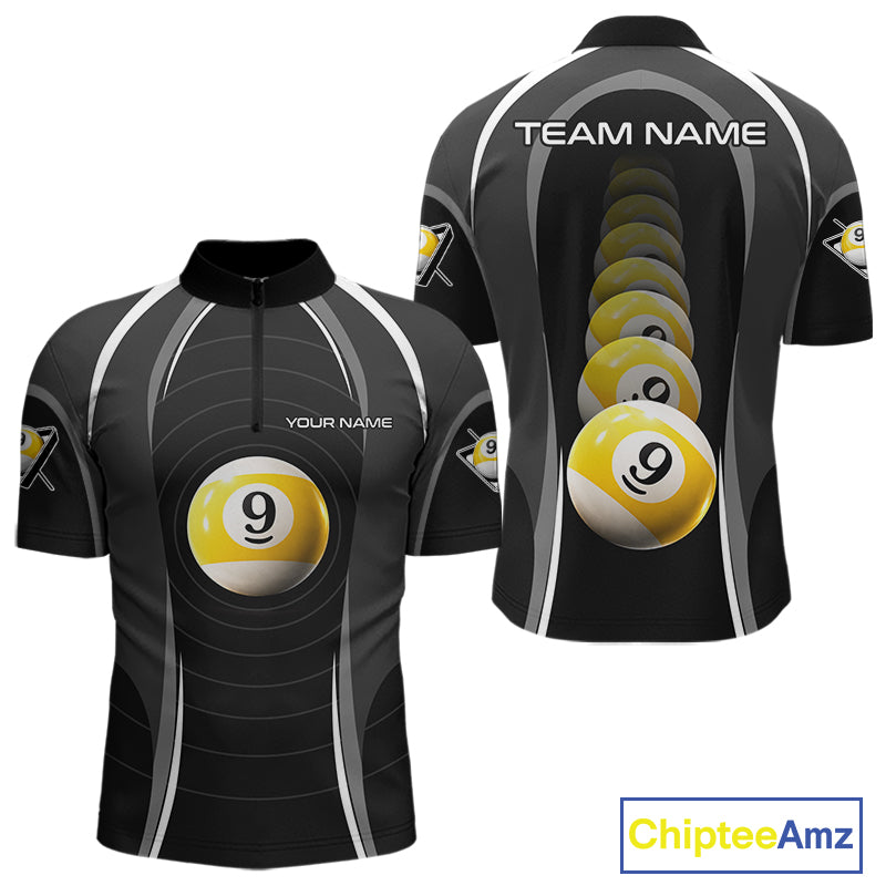 Black Blur 9 Ball Pool Polo & 1/4-Zip Team Shirt For Men Personalized Billiards Ball Apparel NYN2454