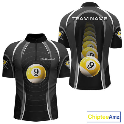 Black Blur 9 Ball Pool Polo & 1/4-Zip Team Shirt For Men Personalized Billiards Ball Apparel NYN2454