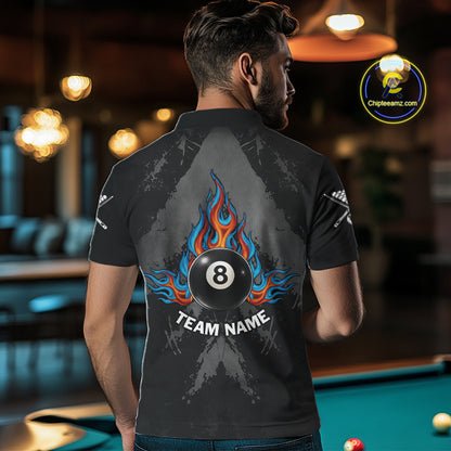 Blue And Red Flames 8 Ball Pool Men Polo & 1/4-Zip Team Shirts Custom Billiards Ball Apparel NYN2460