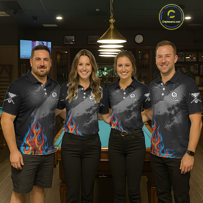Blue And Red Flames 8 Ball Pool Women Polo & 1/4-Zip Team Shirts Custom Billiards Ball Apparel NYN2460