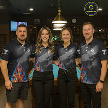 Load image into Gallery viewer, Blue And Red Flames 8 Ball Pool Men Polo &amp; 1/4-Zip Team Shirts Custom Billiards Ball Apparel NYN2460