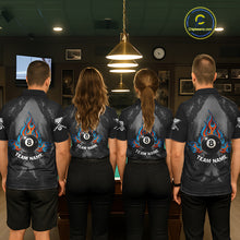 Load image into Gallery viewer, Blue And Red Flames 8 Ball Pool Men Polo &amp; 1/4-Zip Team Shirts Custom Billiards Ball Apparel NYN2460