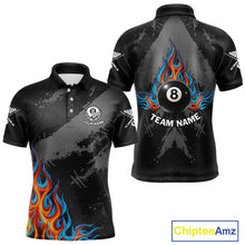 Load image into Gallery viewer, Blue And Red Flames 8 Ball Pool Men Polo &amp; 1/4-Zip Team Shirts Custom Billiards Ball Apparel NYN2460