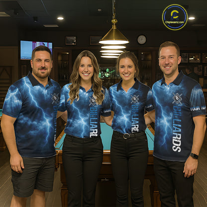 Thunder Lightning Blue Billiard Shirts For Women Custom Cracked 8 Ball Pool Billiard Team Jerseys NYN3044