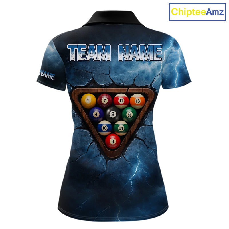 Thunder Lightning Blue Billiard Shirts For Women Custom Cracked 8 Ball Pool Billiard Team Jerseys NYN3044