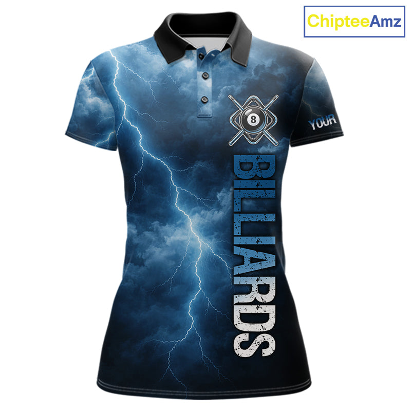 Thunder Lightning Blue Billiard Shirts For Women Custom Cracked 8 Ball Pool Billiard Team Jerseys NYN3044