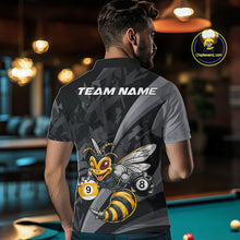 Load image into Gallery viewer, Male model wearing Funny Bee pool jersey featuring personalized championship tournament apparel, cue sports performance clothing, adorable bee mascot athletic uniform for APA and BCA events