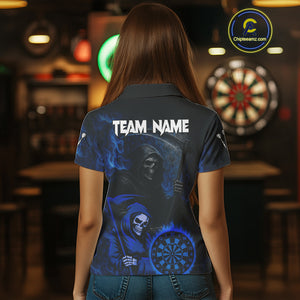 Custom Blue Smokes Flame Dartboard Grim Reaper Dart Women Polo Jerseys Dart Team Shirt NYN1655