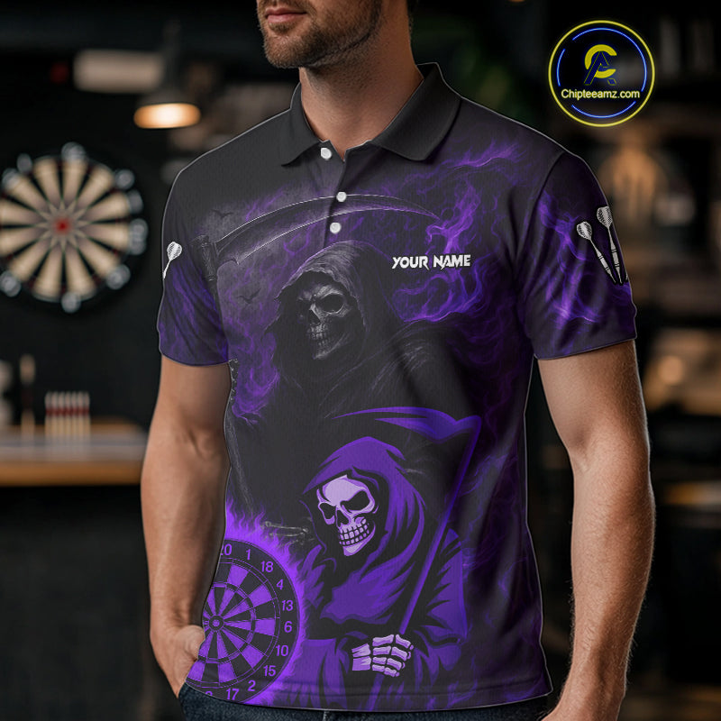 Custom Purple Smokes Flame Dartboard Grim Reaper Dart Men Polo Jerseys Dart Team Shirt NYN1657