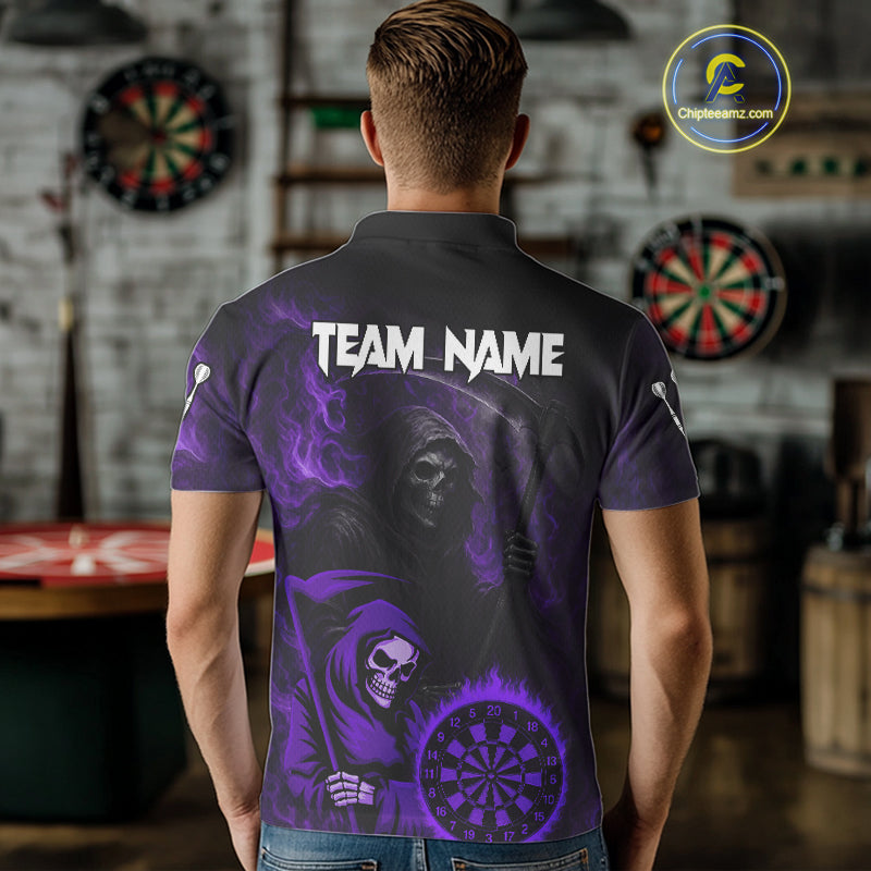 Custom Purple Smokes Flame Dartboard Grim Reaper Dart Men Polo Jerseys Dart Team Shirt NYN1657