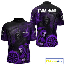 Load image into Gallery viewer, Custom Purple Smokes Flame Dartboard Grim Reaper Dart Men Quarter-Zip Jerseys Dart Team Shirt NYN1657