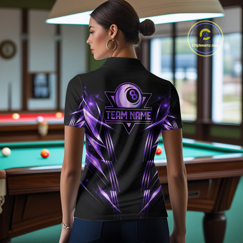 Black And Purple Lightning 8 Ball Pool Billiard Shirts For Women Custom Billiard Team League Jerseys NYN4814
