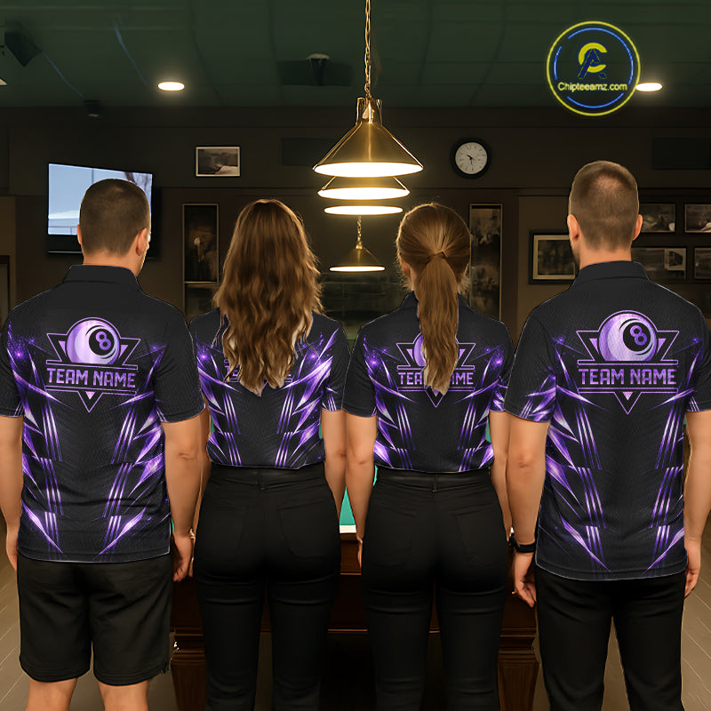 Black And Purple Lightning 8 Ball Pool Billiard Shirts For Men Custom Billiard Team League Jerseys NYN4814