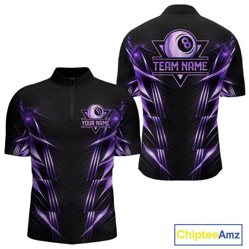 Black And Purple Lightning 8 Ball Pool Billiard Shirts For Men Custom Billiard Team League Jerseys NYN4814