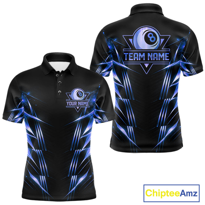 Black And Blue Lightning 8 Ball Pool Billiard Shirts For Men Custom Billiard Team League Jerseys NYN4815