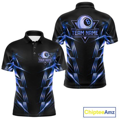 Black And Blue Lightning 8 Ball Pool Billiard Shirts For Men Custom Billiard Team League Jerseys NYN4815