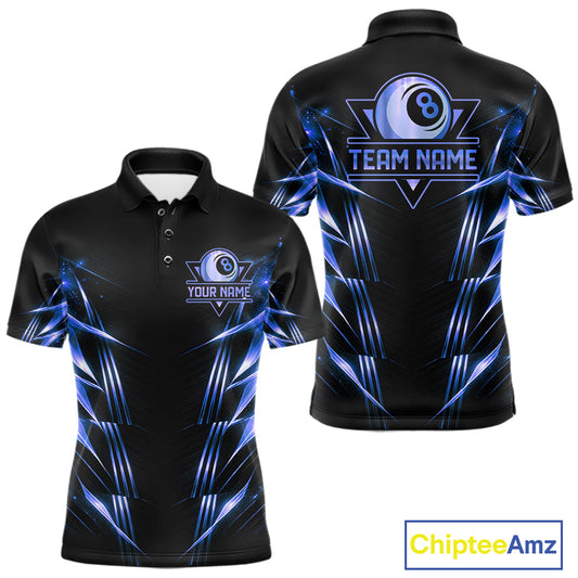 Black And Blue Lightning 8 Ball Pool Billiard Shirts For Men Custom Billiard Team League Jerseys NYN4815