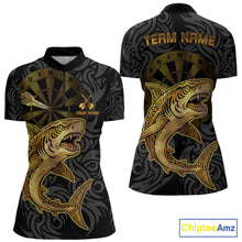 Load image into Gallery viewer, Personalized Black &amp; Gold Funny Shark Tribal Dart Quarter-Zip Shirts Men Dart Team Jerseys NYN2186