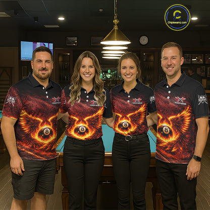 Fire Flame Wings 8 Ball Pool Polo & 1/4-Zip Team Shirt For Women Custom Billiards Ball Apparel NYN2461