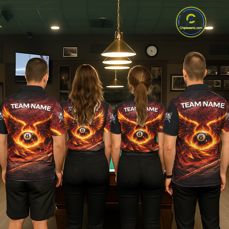 Fire Flame Wings 8 Ball Pool Polo & 1/4-Zip Team Shirt For Women Custom Billiards Ball Apparel NYN2461
