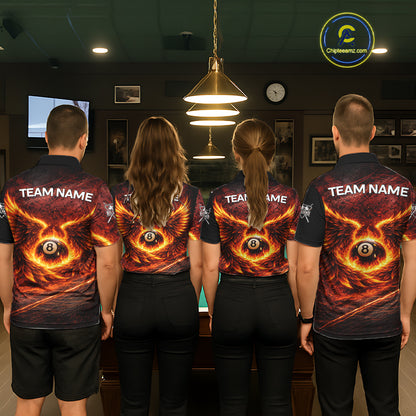 Fire Flame Wings 8 Ball Pool Polo & 1/4-Zip Team Shirt For Women Custom Billiards Ball Apparel NYN2461