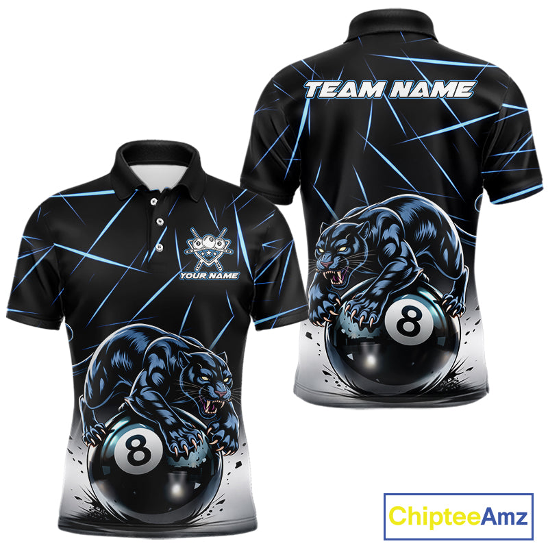 Blue Funny Panther 8 Ball Pool Polo & 1/4-Zip Team Shirt For Men Custom 3D Billiards Ball Apparel NYN2462