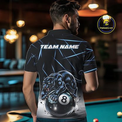 Blue Funny Panther 8 Ball Pool Polo & 1/4-Zip Team Shirt For Men Custom 3D Billiards Ball Apparel NYN2462