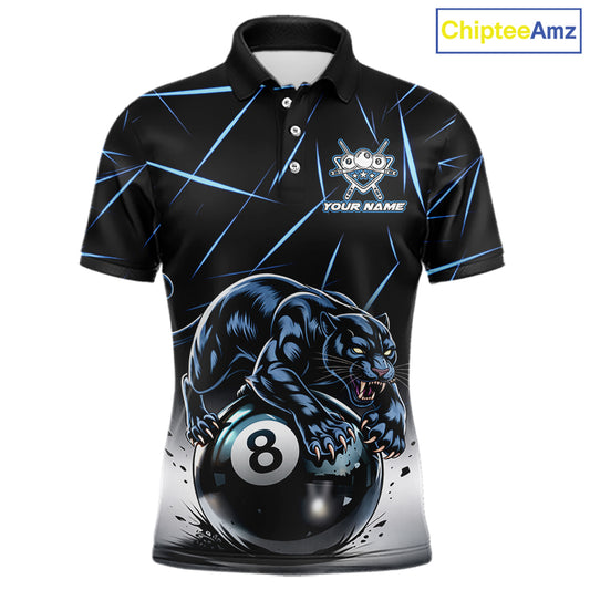 Blue Funny Panther 8 Ball Pool Polo & 1/4-Zip Team Shirt For Men Custom 3D Billiards Ball Apparel NYN2462