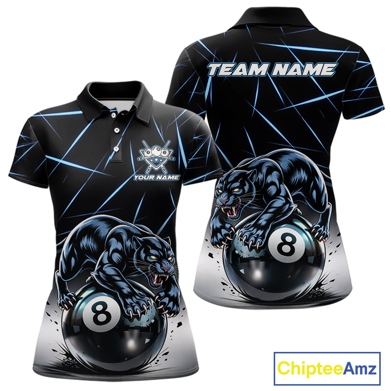 Blue Funny Panther 8 Ball Pool Polo & 1/4-Zip Team Shirt For Women Custom 3D Billiards Ball Apparel NYN2462