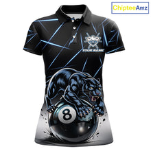 Load image into Gallery viewer, Blue Funny Panther 8 Ball Pool Polo &amp; 1/4-Zip Team Shirt For Women Custom 3D Billiards Ball Apparel NYN2462