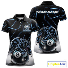 Load image into Gallery viewer, Blue Funny Panther 8 Ball Pool Polo &amp; 1/4-Zip Team Shirt For Women Custom 3D Billiards Ball Apparel NYN2462