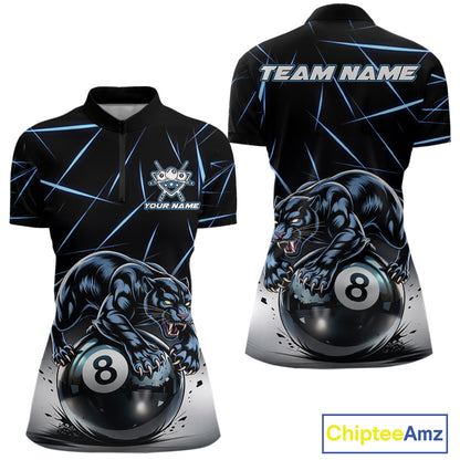 Blue Funny Panther 8 Ball Pool Polo & 1/4-Zip Team Shirt For Women Custom 3D Billiards Ball Apparel NYN2462