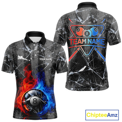 Glass Crack 8 Ball Pool Men Polo & 1/4-Zip Team Shirts Custom Fire Flame Billiards Ball Apparel NYN2463